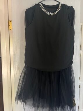 SHEIN Black Pearl-Trim Tulle Skirt Set